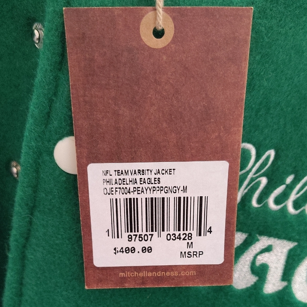 Mitchell & Ness Green and Gray Philadelphia Eagles Varsity Jacket - Picture 2 of 15